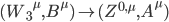 ({W_3}^{\mu},B^\mu) \rightarrow (Z^{0,\mu},A^\mu)